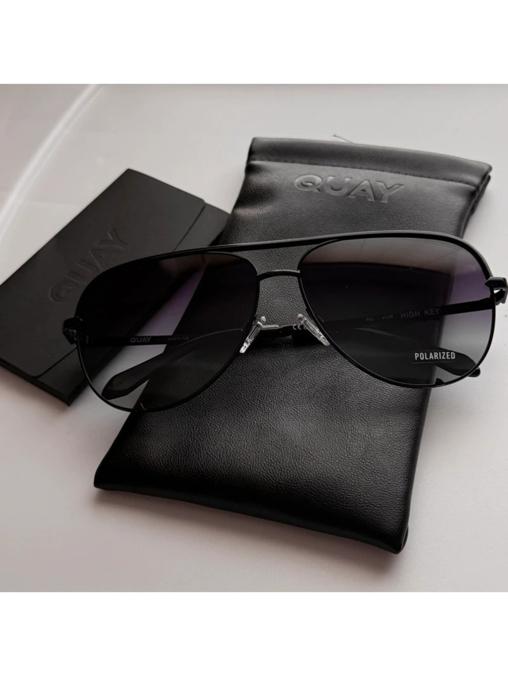 New Quay High Key Polarized Aviator Sunglasses in Black